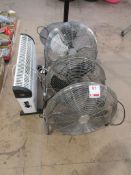 Three assorted fans, 1 x electric heater
