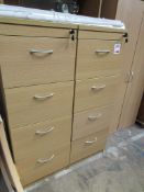 Two wood effect 4 drawer filing cabinets, 1 x 2 door storage cupboard