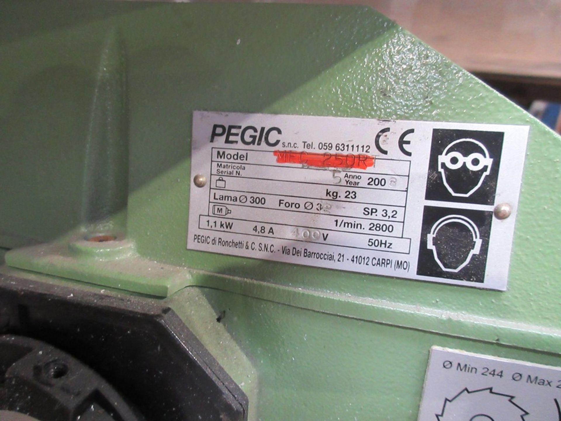 Pegic bench cut off saw mitre saw, model MEC250R, serial no. 5 (2006) - Image 2 of 3