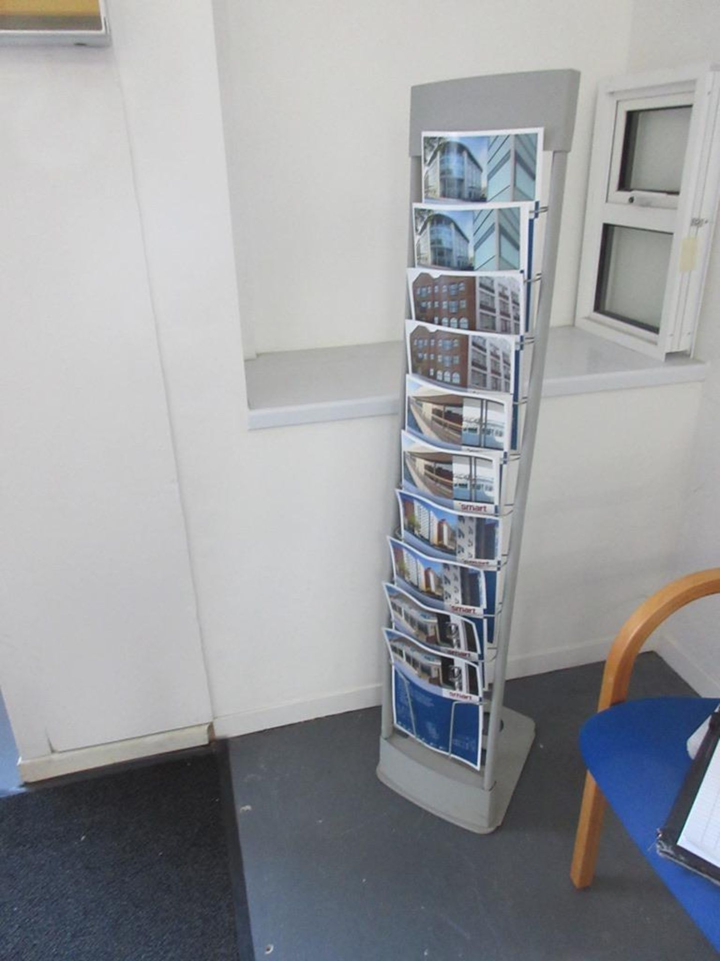 Two wood effect top reception counter / stands, 3 x assorted leaflet holders - Image 3 of 4