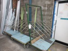 Three metal frame component trolleys, 1.1m x 1.8m - excluding contents