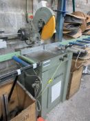 Emmegi 350mm mitre base pull down circular cut off saw, serial no C103927 (2007) with 2 x 3m gravity