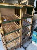 Two wooden shop display stands with drawers