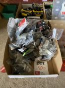 Assorted box of bike gears, cogs, cable, as lotted