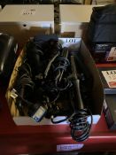 Box of assorted Paul Mitchell hair straighteners & curling tongs