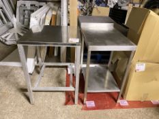 Two stainless steel workbenches 85cm height x 70cm length x 49cm width 85cm height x 61cm length x