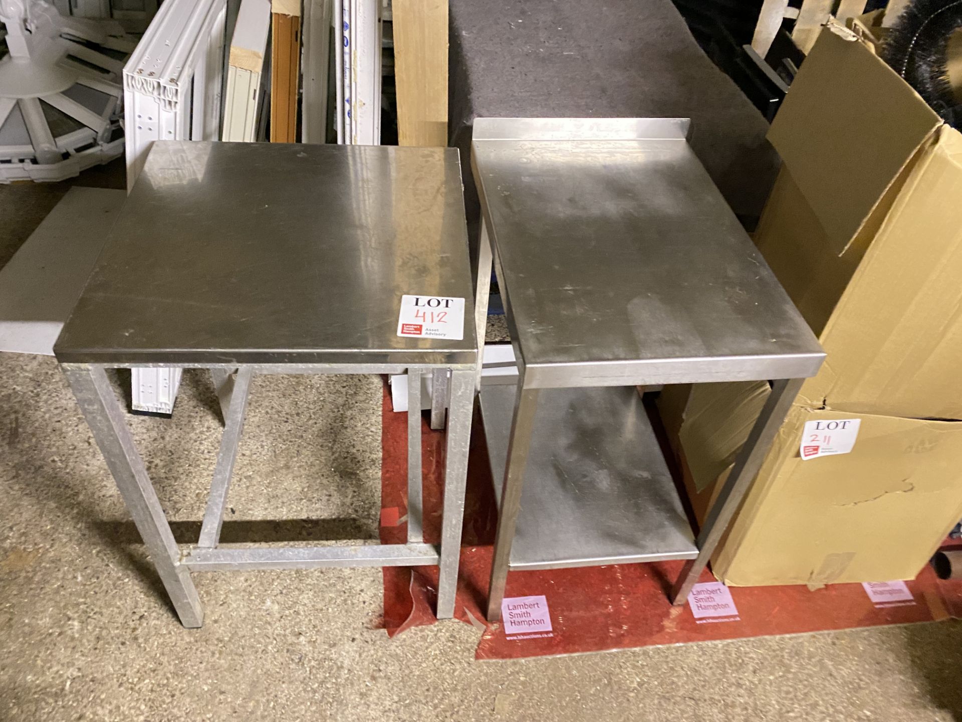 Two stainless steel workbenches 85cm height x 70cm length x 49cm width 85cm height x 61cm length x - Image 2 of 4