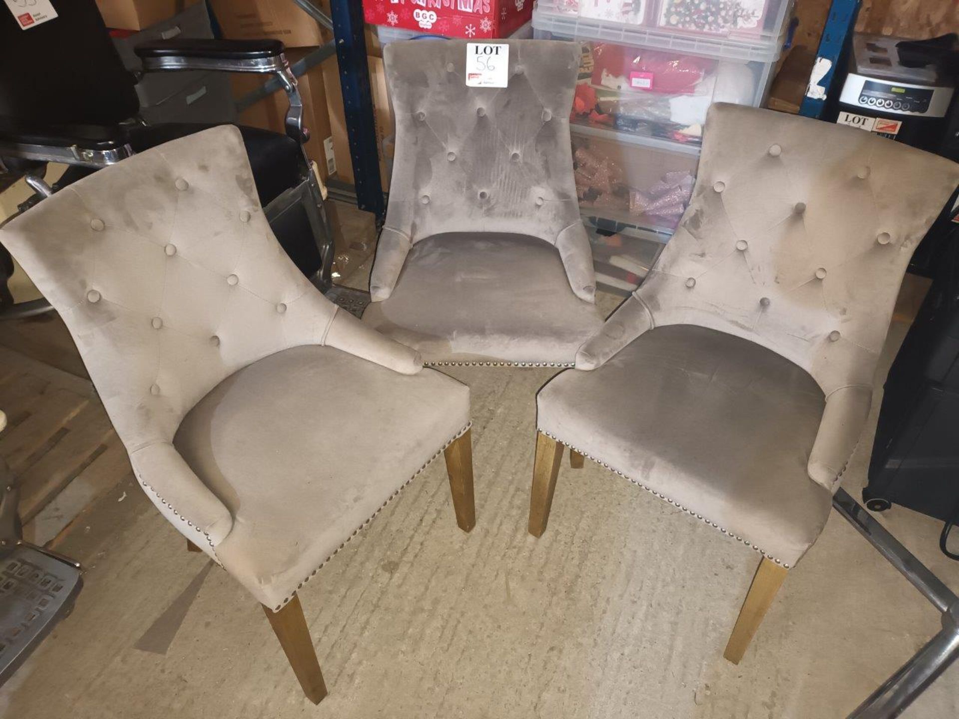 Three velour upholstered chairs