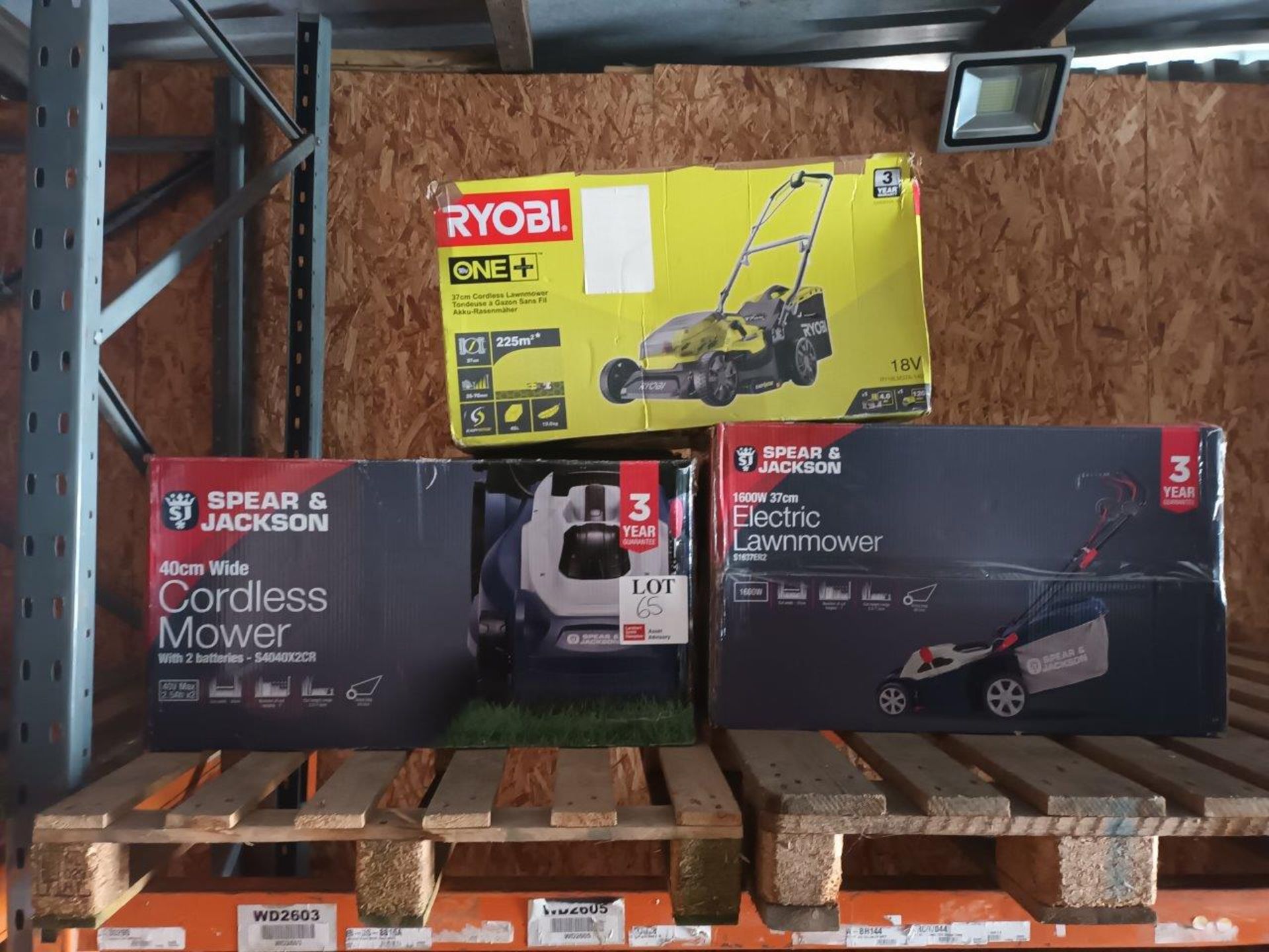 Spear and Jackson electric lawnmower, Spear and Jackson cordless mower and Ryobi cordless lawnmower