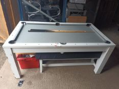 Pool & table tennis table with three pool cues, full set of balls and two cushioned benches