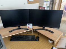 Two LG desktop monitors, one Dell Optiplex 7020 computer with keyboard & mouse