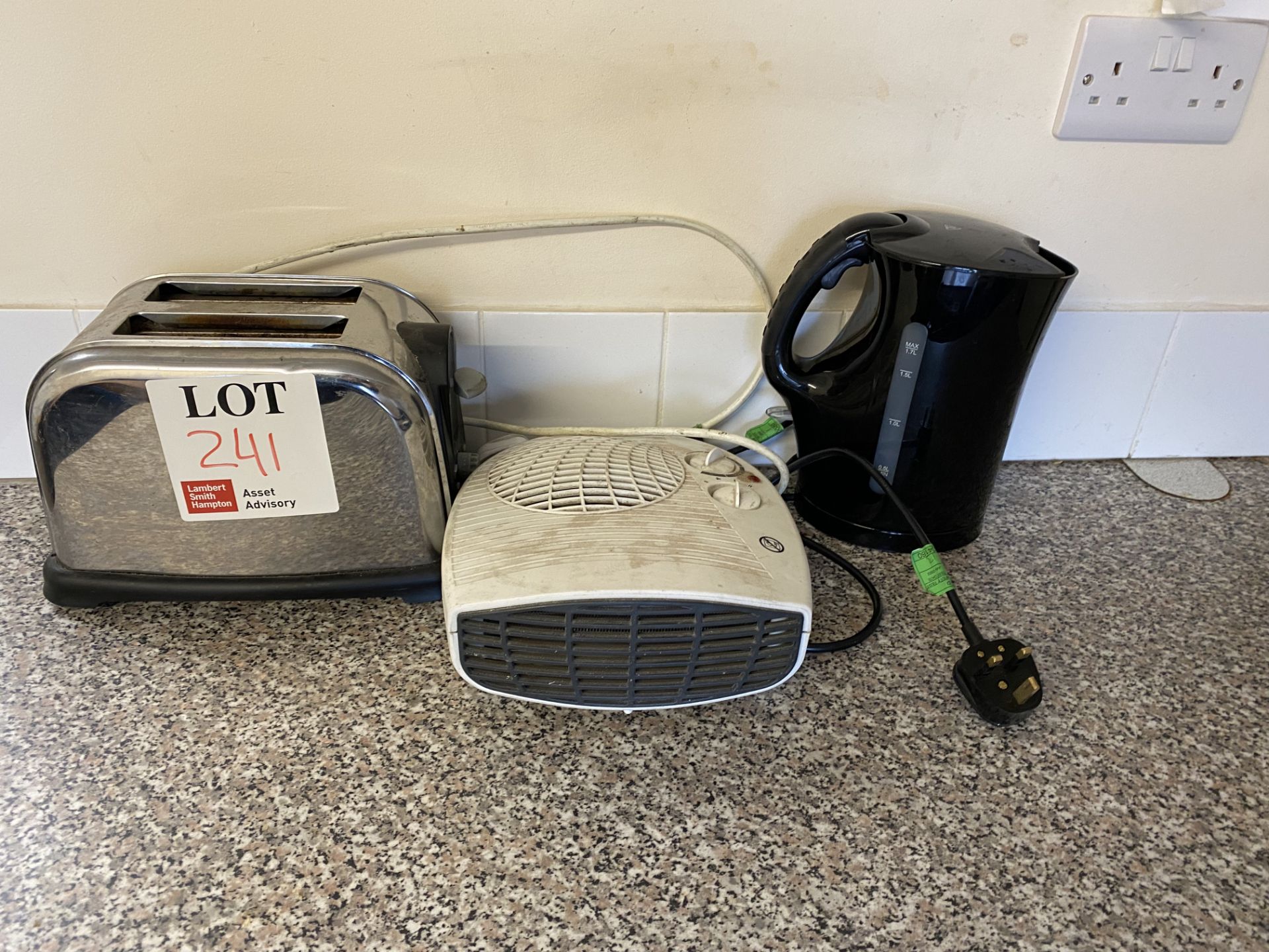 Toaster, one kettle, one electric heater