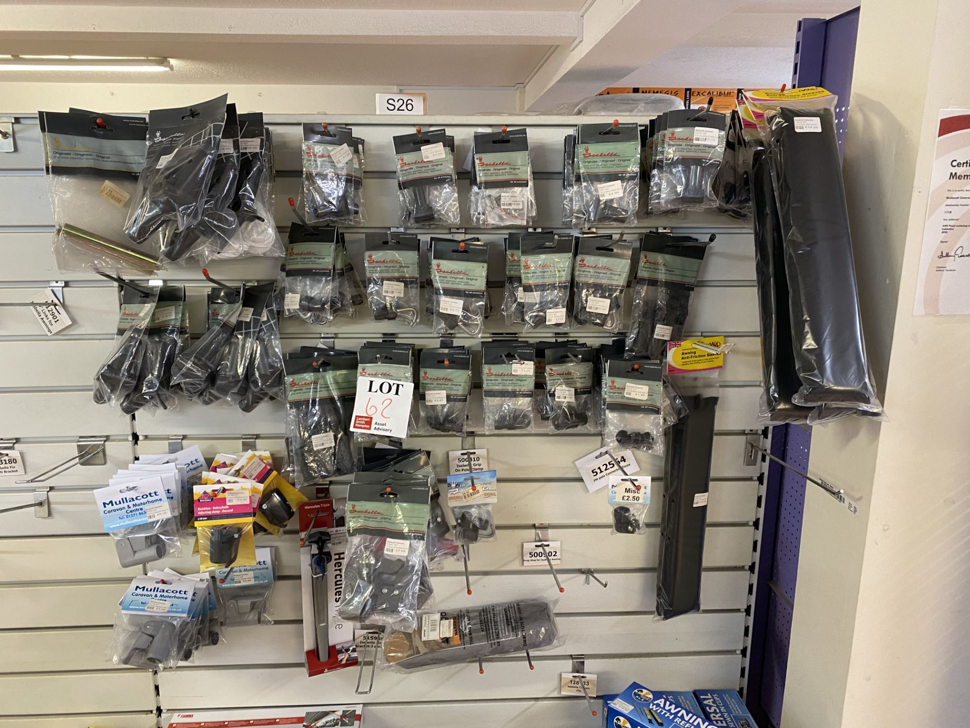 Contents of shelf to include various awning fittings and anti friction sleeves