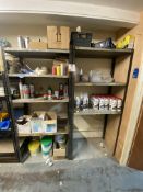 Two racking shelves (1 x 4-shelf, 1 x 3-shelf) to include contents of sealant, adhesive, leak