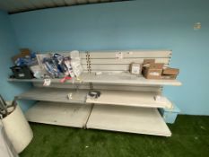 Two shop fittings/display shelves & contents 126cm height x 125cm length x 42cm width