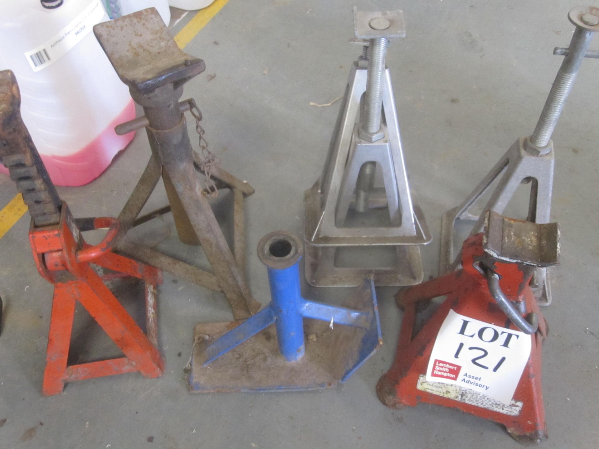 Six assorted axle stands and one additional stand
