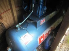 Clarke reciprocating air compressor set, mounted on horizontal air receiver, model XE18/200 (outside