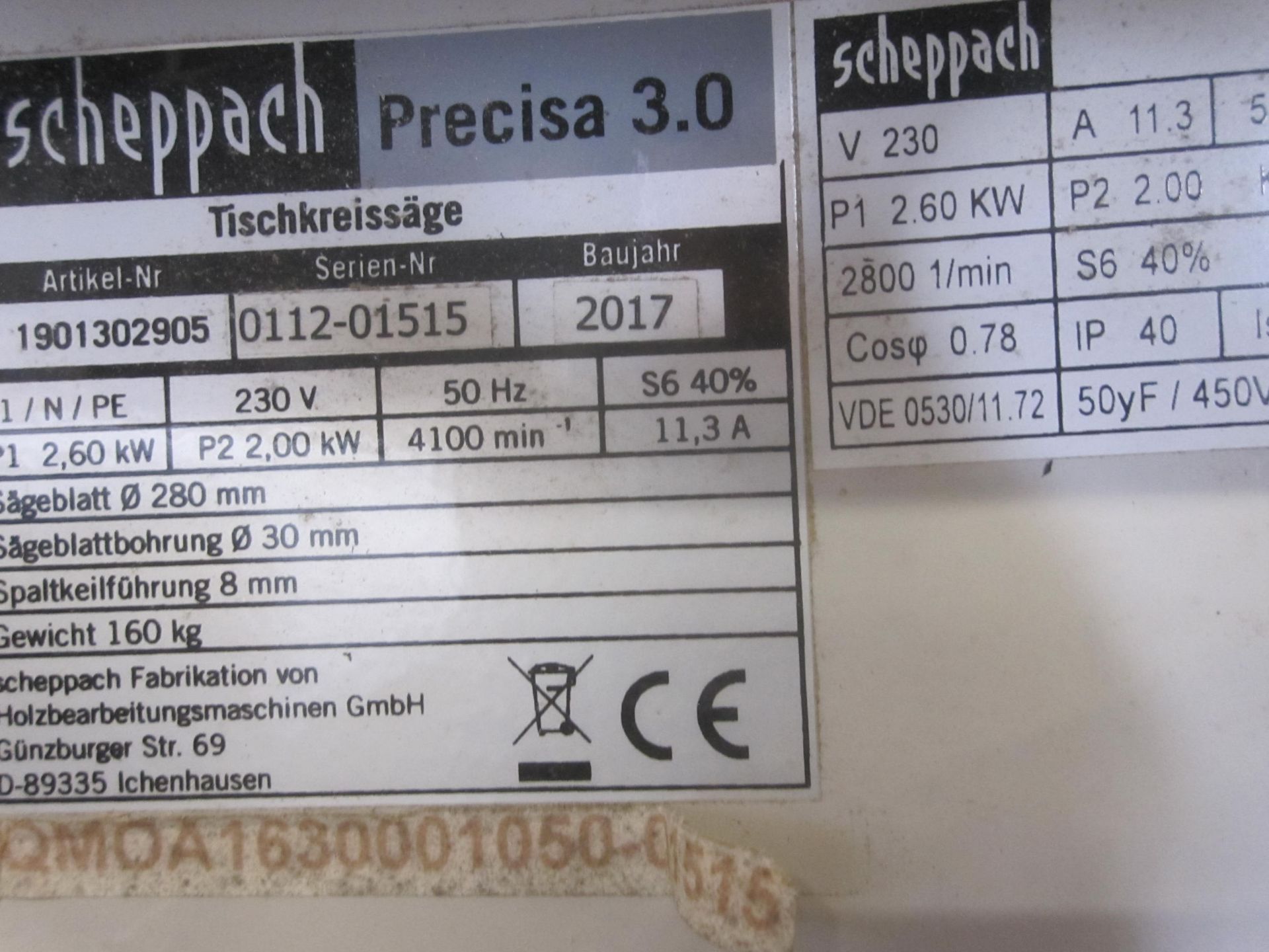 Scheppach Precision 3.0 split table dimension circular cut off saw (2017) - Image 4 of 6