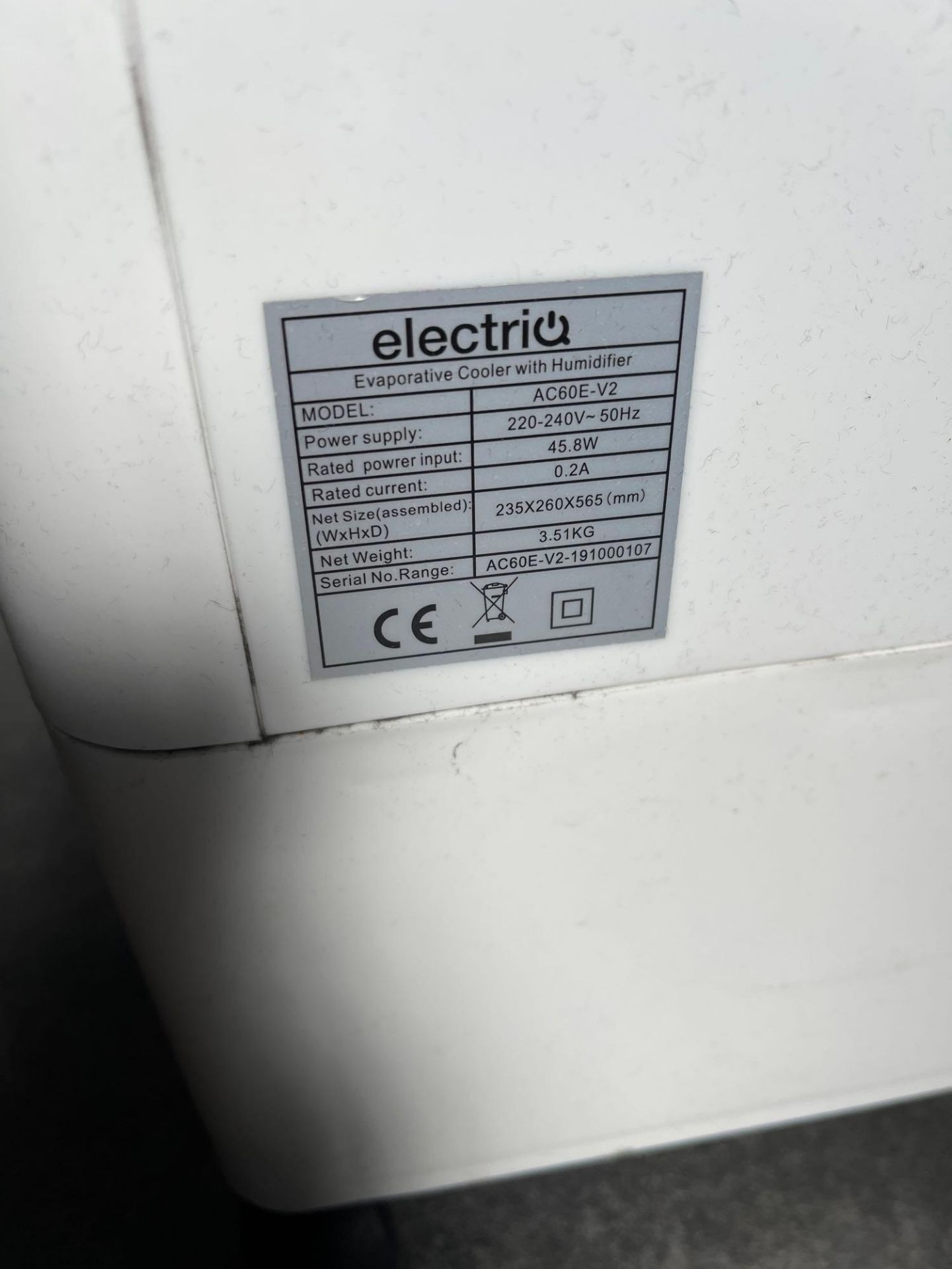 Electriq AC60E-V2 evaporative cooler with humidifier - Image 2 of 3