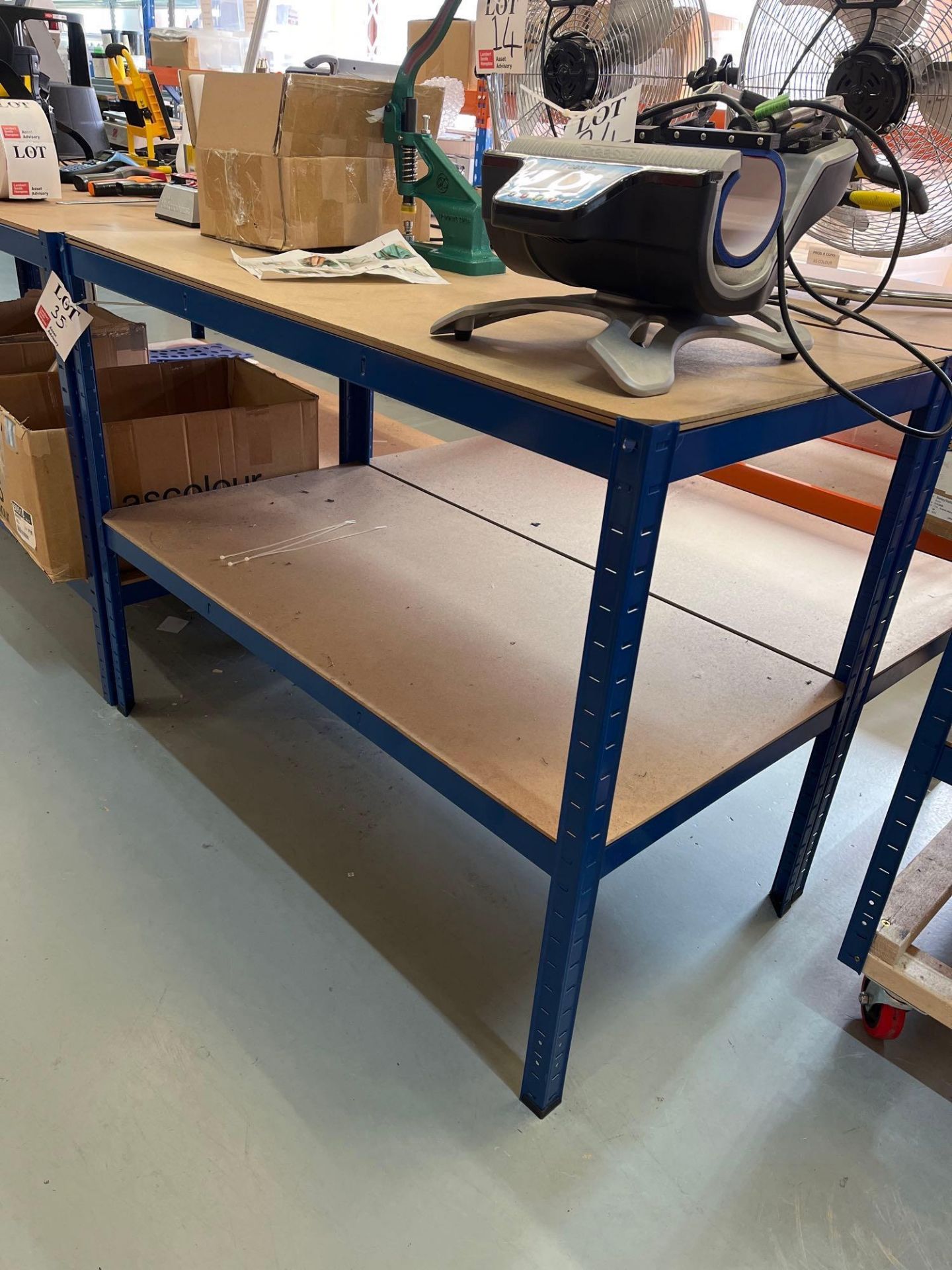 Six light weight two tier workbenches NB: This lot excludes all contents - Image 3 of 7