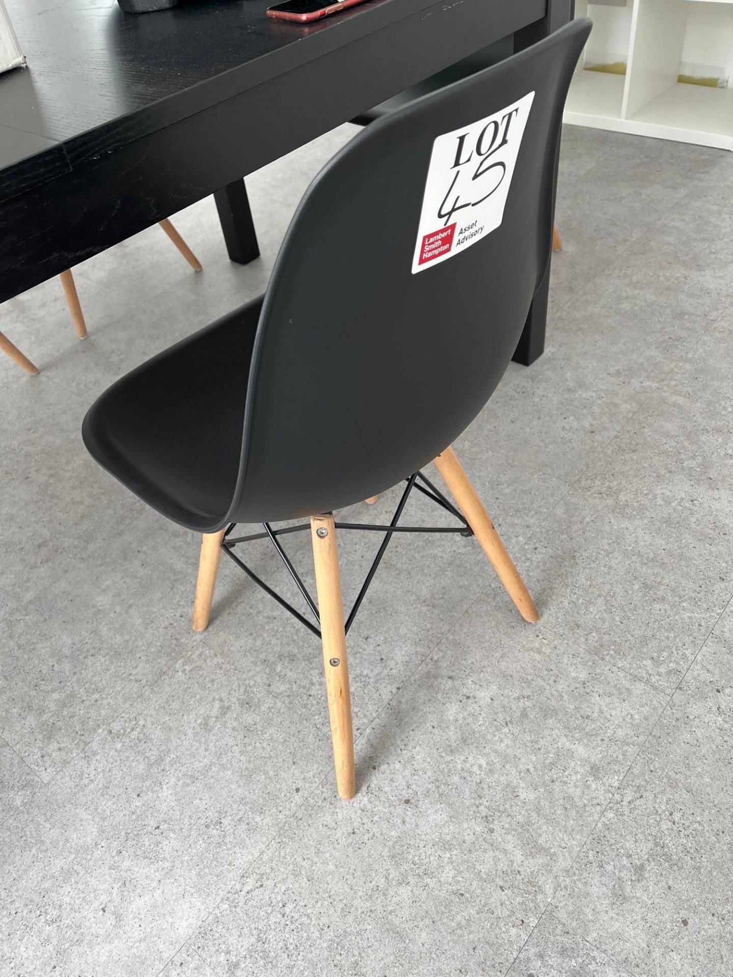 Four black plastic dining chairs with light wood legs - Image 3 of 4