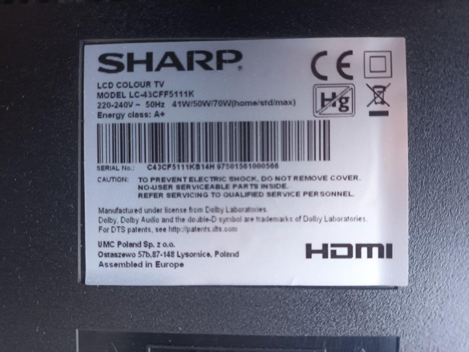 Sharp LC-43CFF5111K 43" LCD colour TV - Image 3 of 4