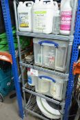 Storage rack and contents, to include various rotary scrubbing pads, cleaning products, etc.
