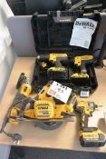 Assorted Dewalt power hand tools to include: - two Dewalt DCD776 18v Li-Ion drill, 1 charger, 1 case