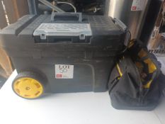 Stanley tool box on wheels and Stanley tool bag with various hand tools