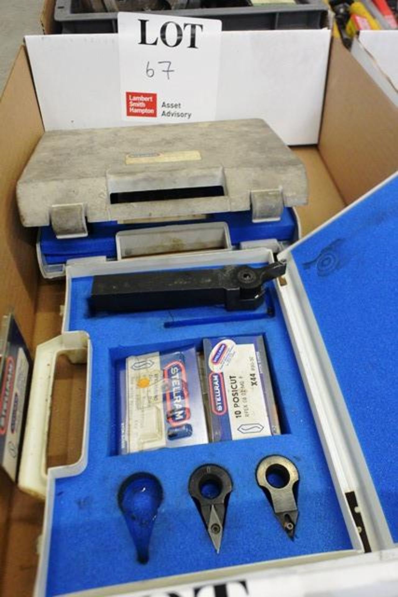 Box and contents to include various stellram cutters (Please note, This lot must be collected on