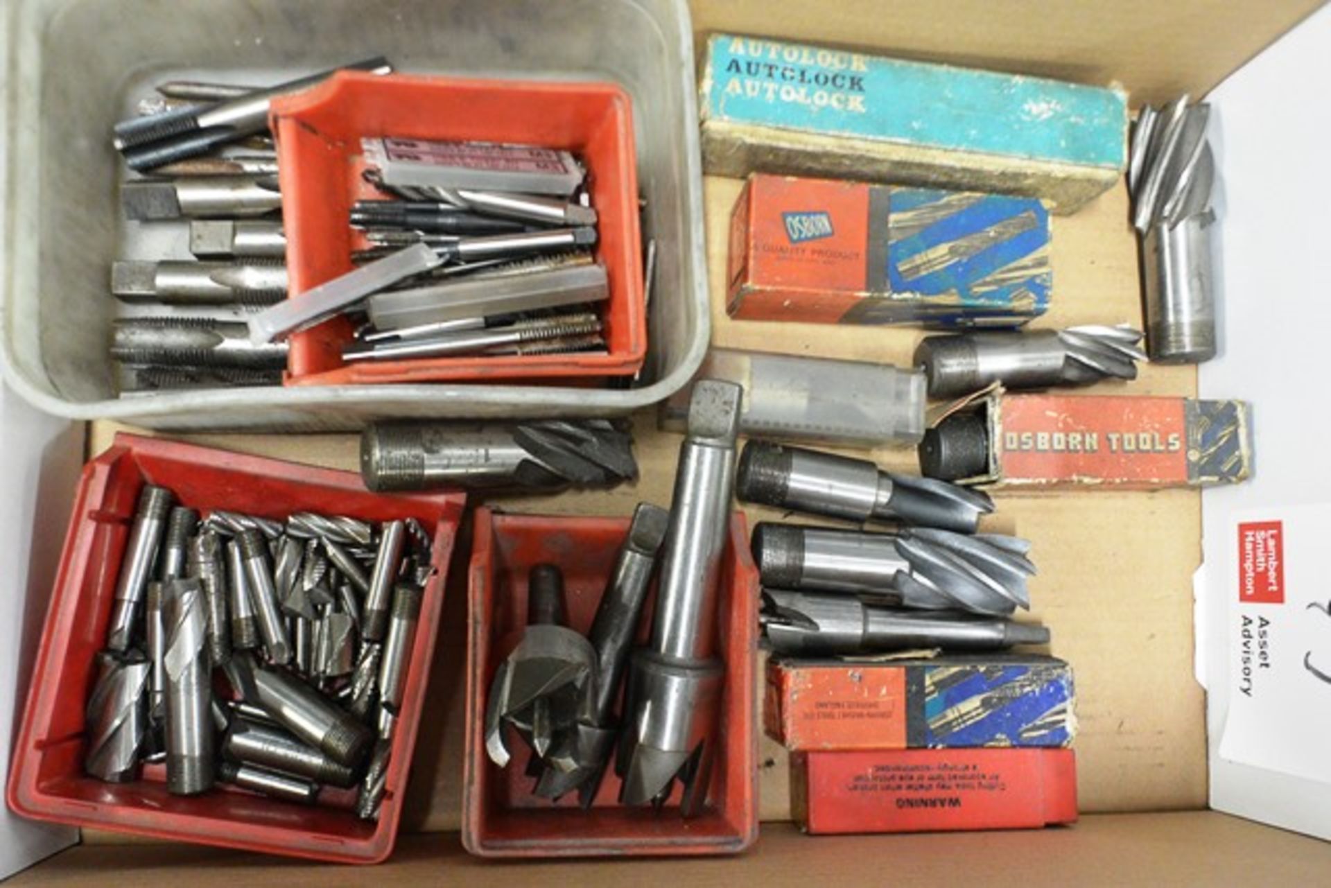 Contents of one box to include various taps, slot drills, ends, etc. (Please note, This lot must