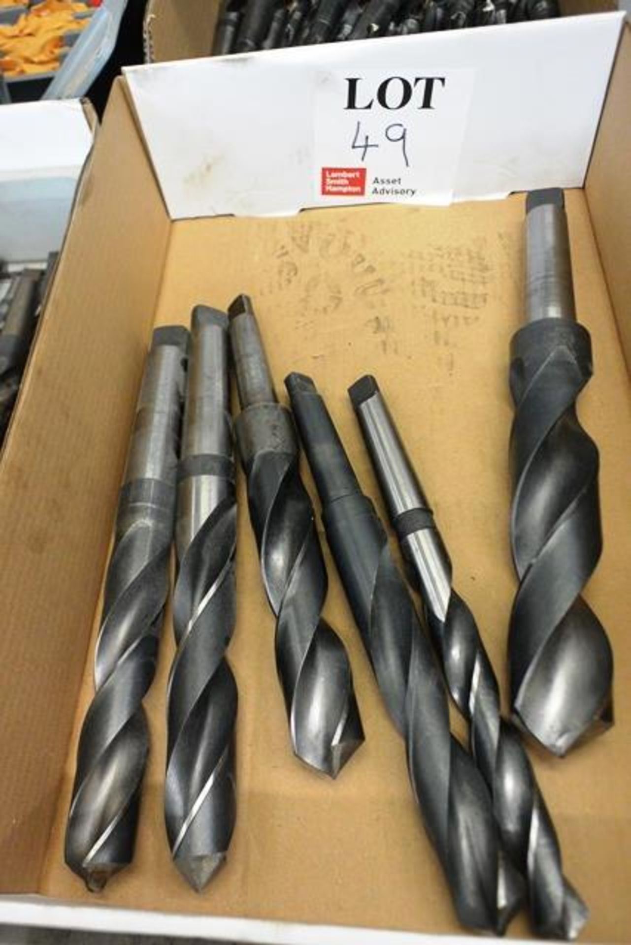 Box and contents to include various HSS taper shank drills (metric) (Please note, This lot must be