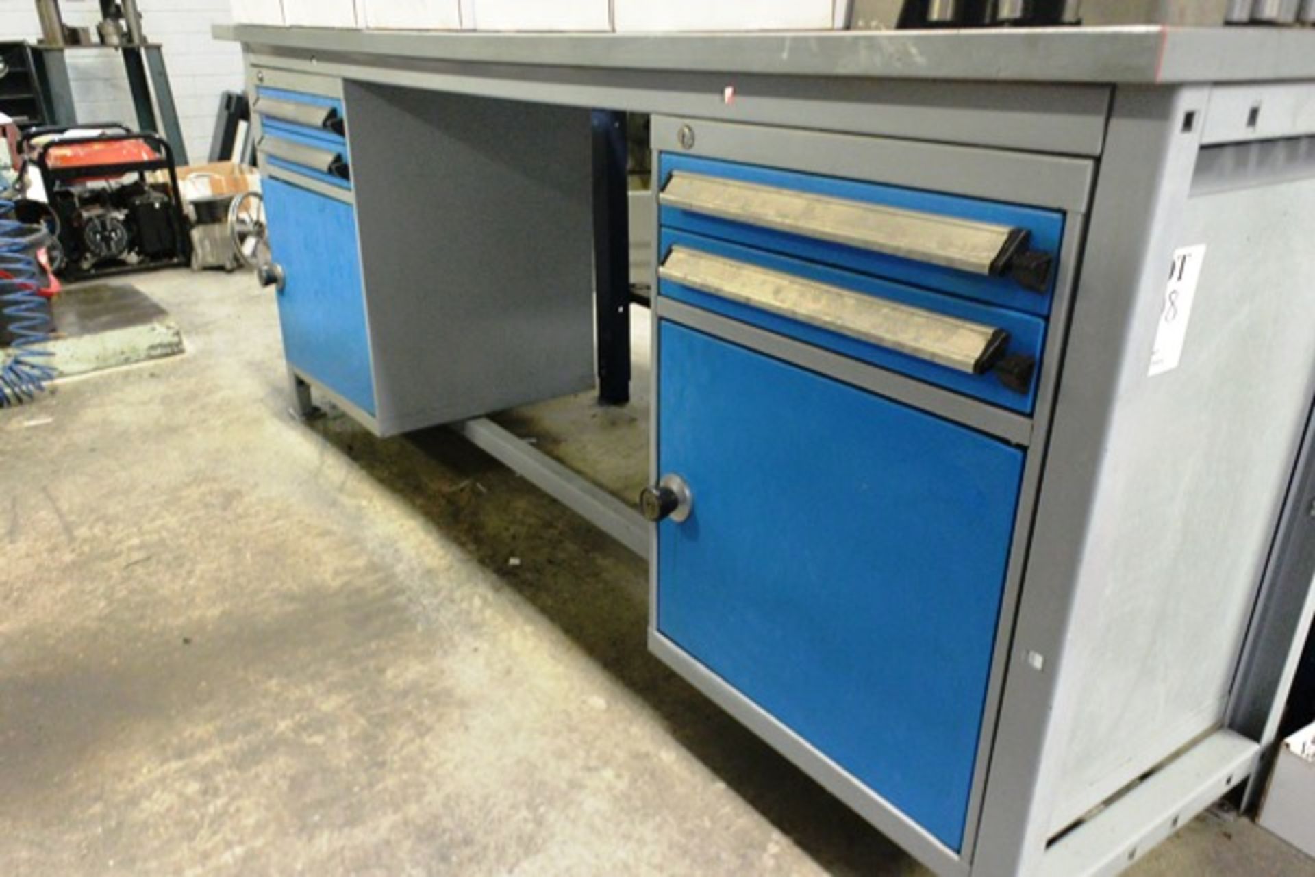 Steel frame multi drawer workbench (excluding contents), approx 2000 x 600mm (Please note, This