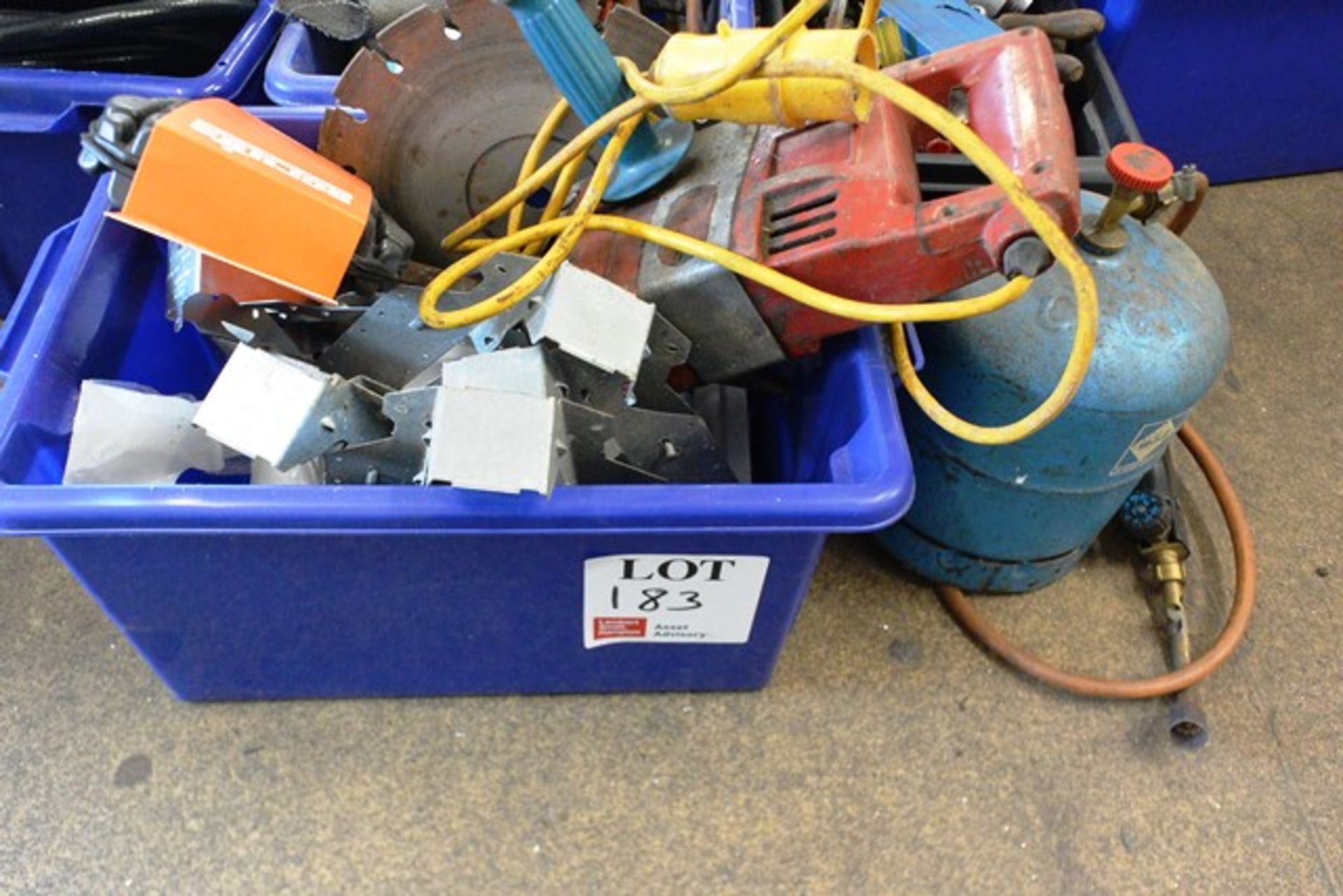 Box of tooling and equipment (excludes gas bottle) (Please note, This lot must be collected on