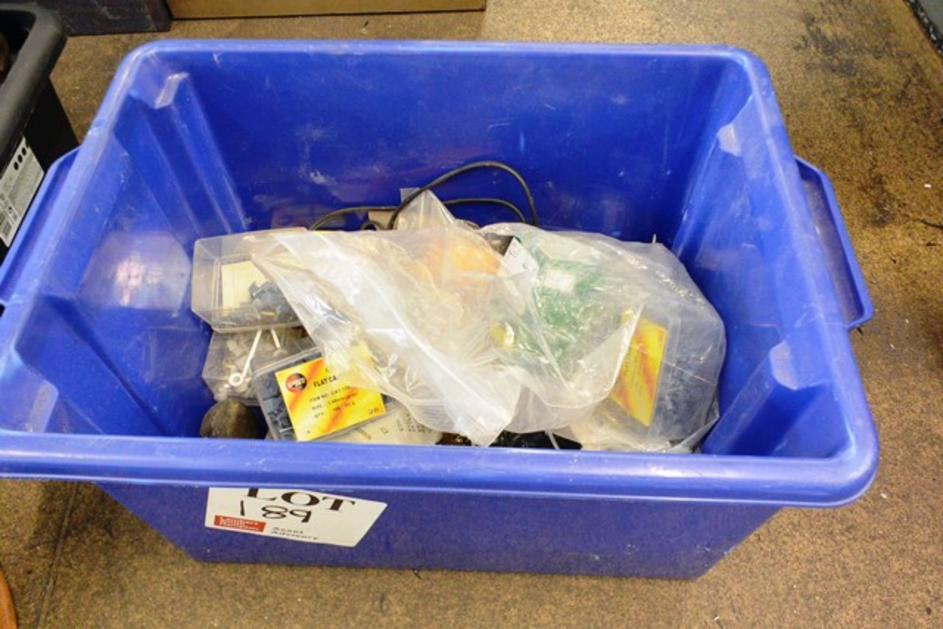 Box of assorted flat cable clips and stock (Please note, This lot must be collected on Monday 17th