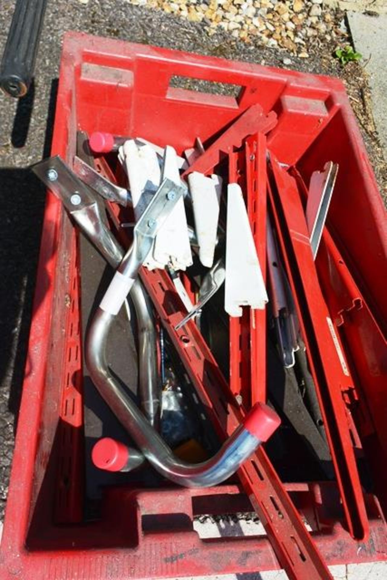 Box of assorted wall mounting (shelves, hooks) (Please note, This lot must be collected on Monday