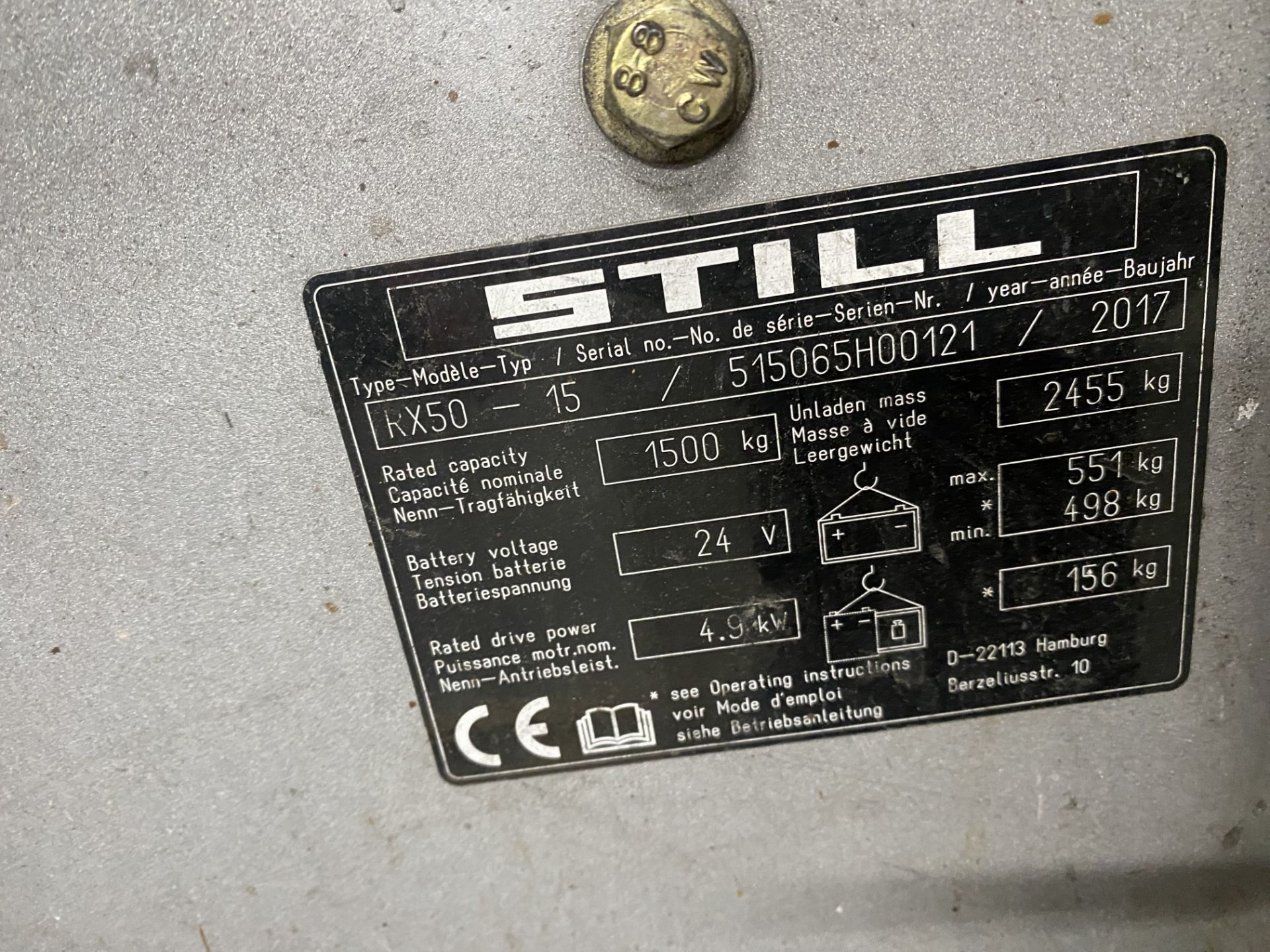 Still RX50-15 forklift, 1500kg capacity, Serial no. 515065H00121 with Still HFX battery charger, ( - Image 6 of 12