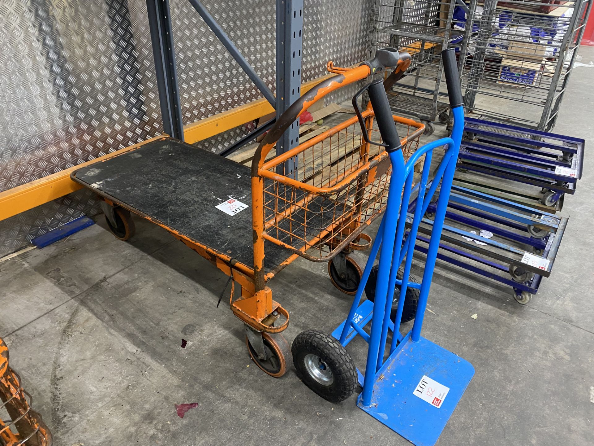 Metal framed flat bed trolley and a MacAlister sack truck - Image 2 of 3