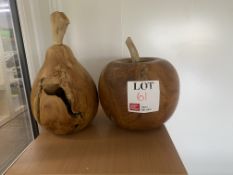 Wooden apple and a wooden pear
