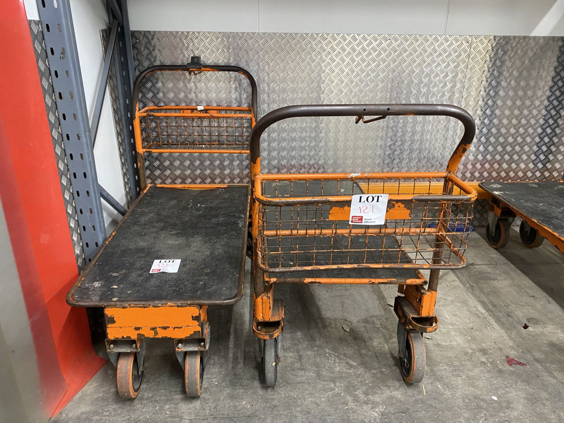 2 Metal framed flat bed trolleys