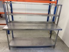 Stainless steel workbench with mounted shelving (height 1.5m x length 1.8m x width 60cm)