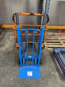 Metal framed flat bed trolley and a MacAlister sack truck