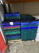 Pallet of stackable large plastic crates