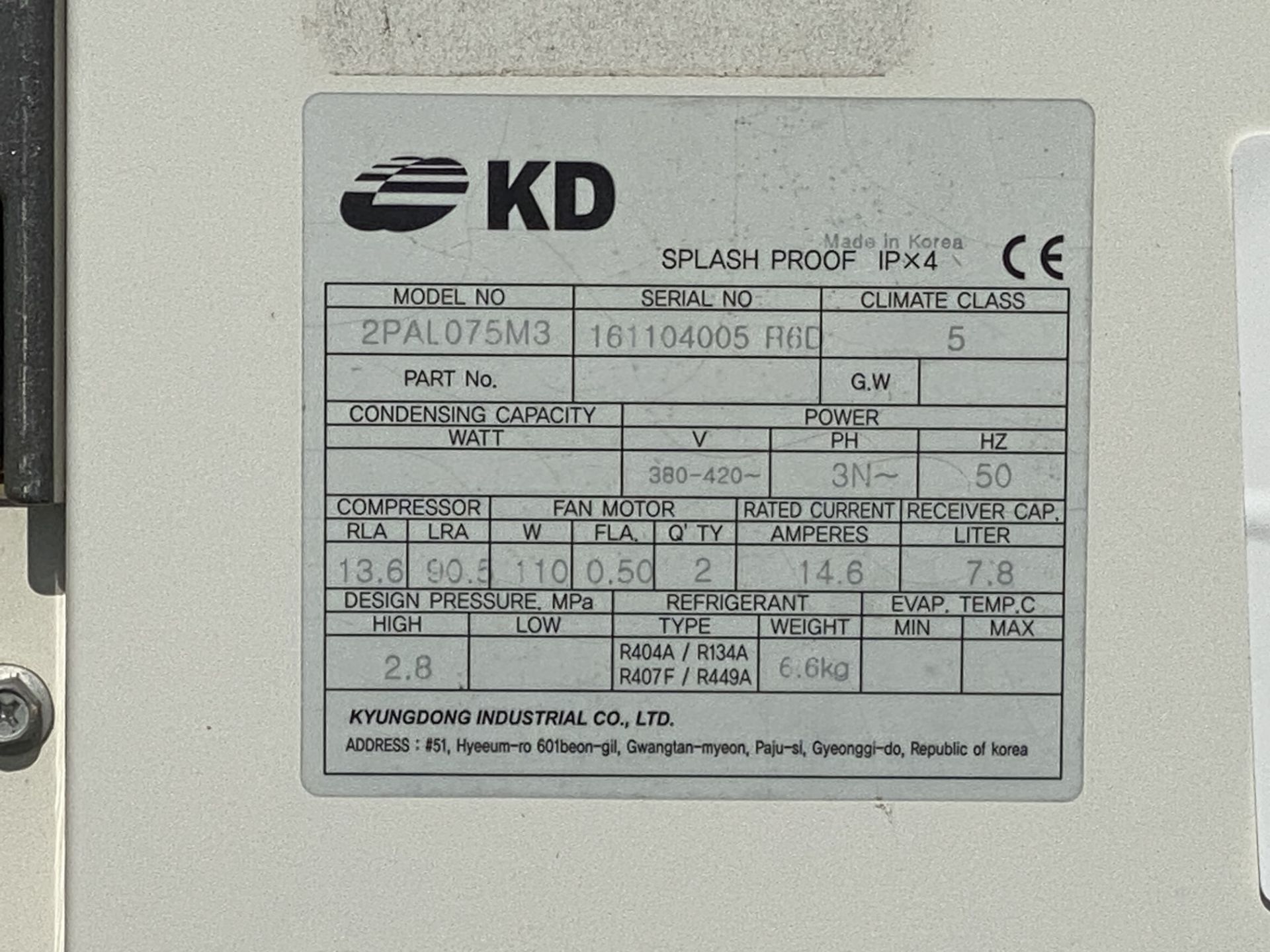 KD 2PAL075M3 condensing unit / fridge unit - Image 2 of 3