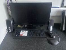 HP 24w 2020 monitor with Fujitsu Esprimo PC, 2 Trust speakers, keyboard and mouse