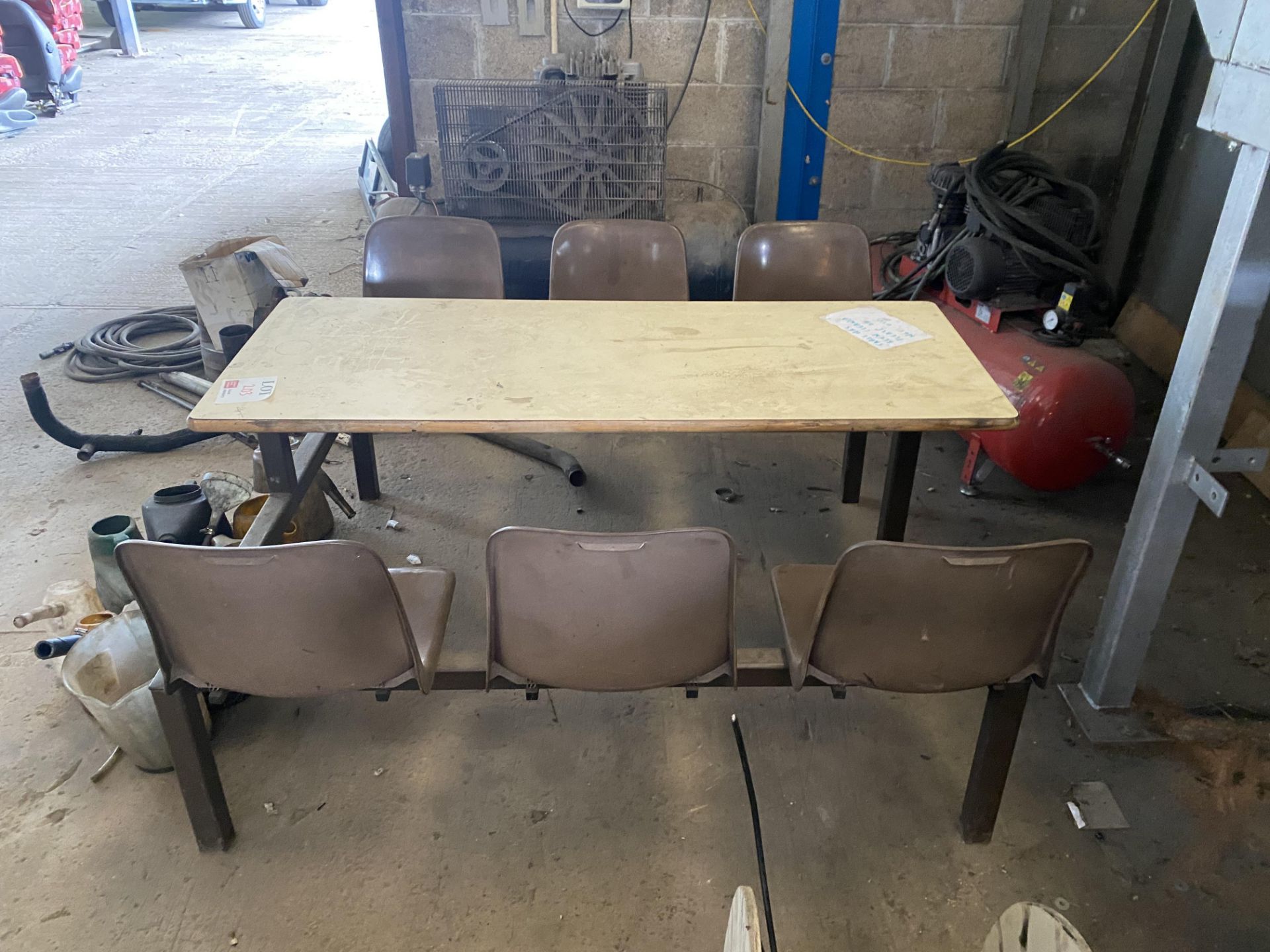 6-seater canteen table and fixed chairs - Image 2 of 2