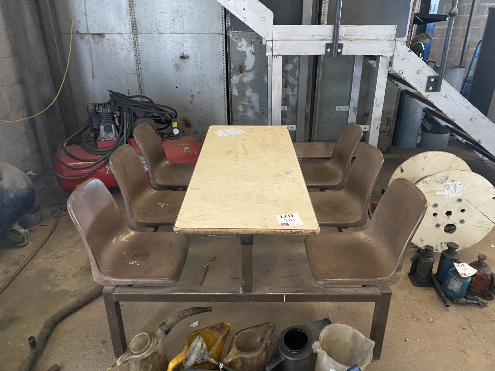 6-seater canteen table and fixed chairs