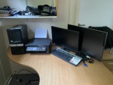 Two monitors, HP computer, keyboard, Epson printer