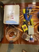 Miscellaneous lot including heater, 240v, various 3-pin plugs, 240v extension lead