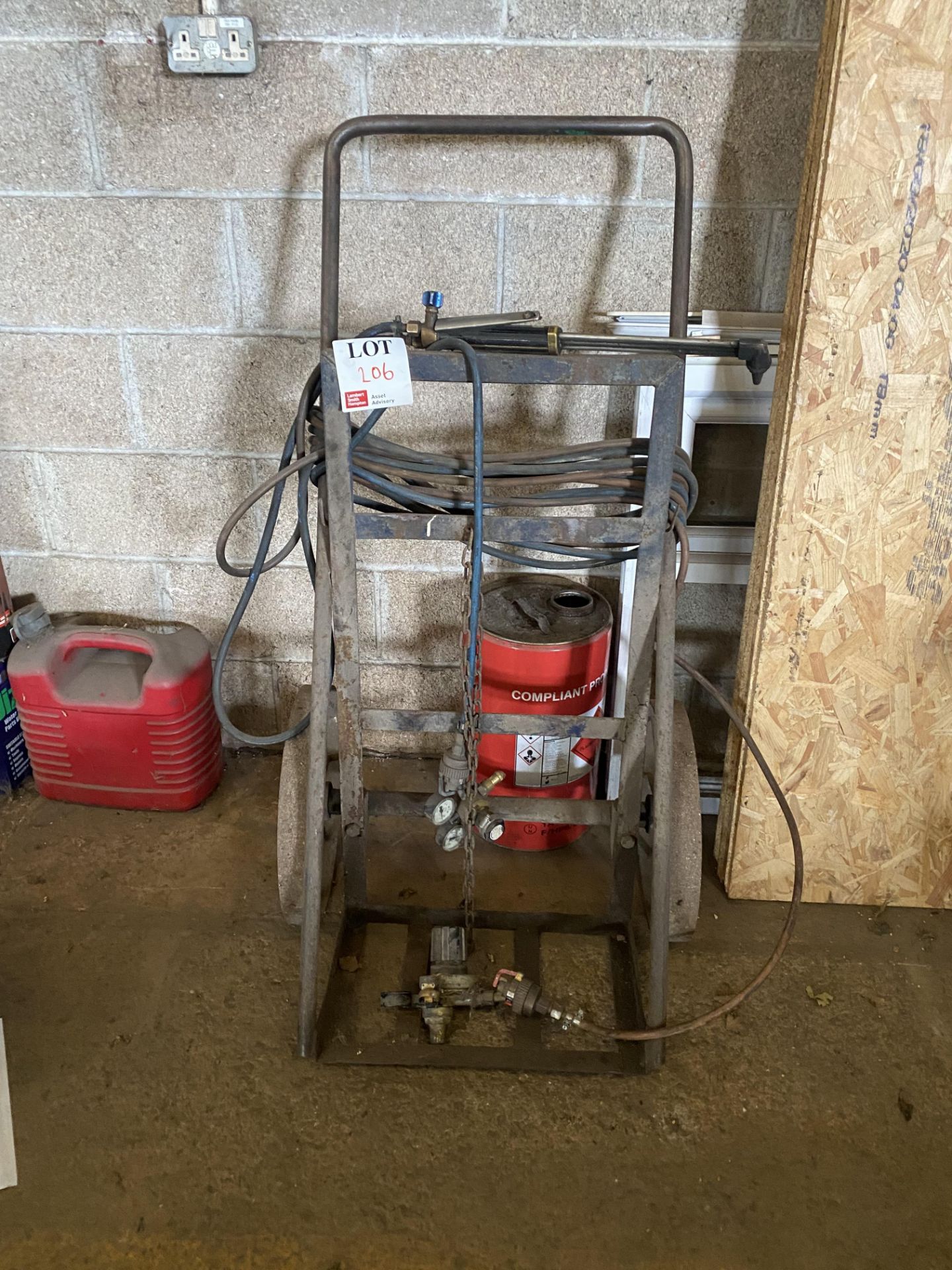 Oxyacetylene canister trolley with regulators & cutting torch